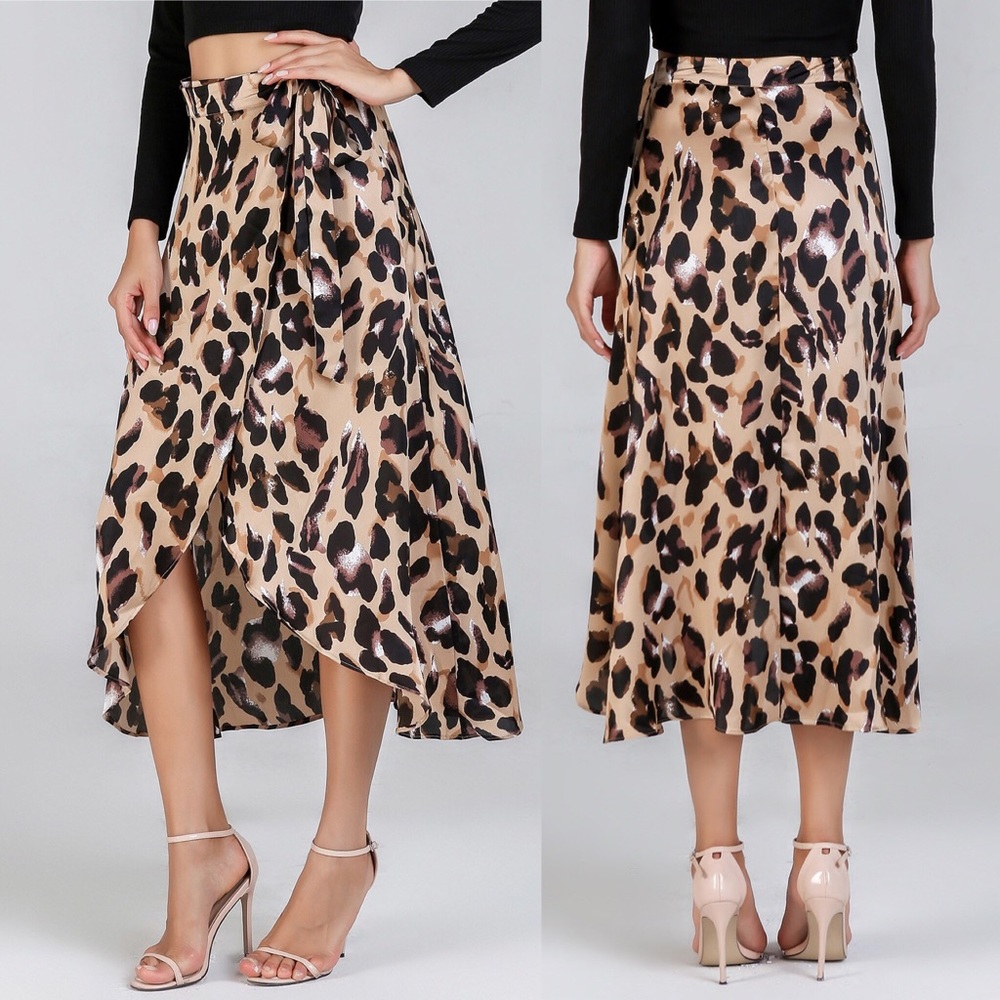 JAMES🖤Leopard print wrap asymmetrical skirt tan - Picture 2 of 3